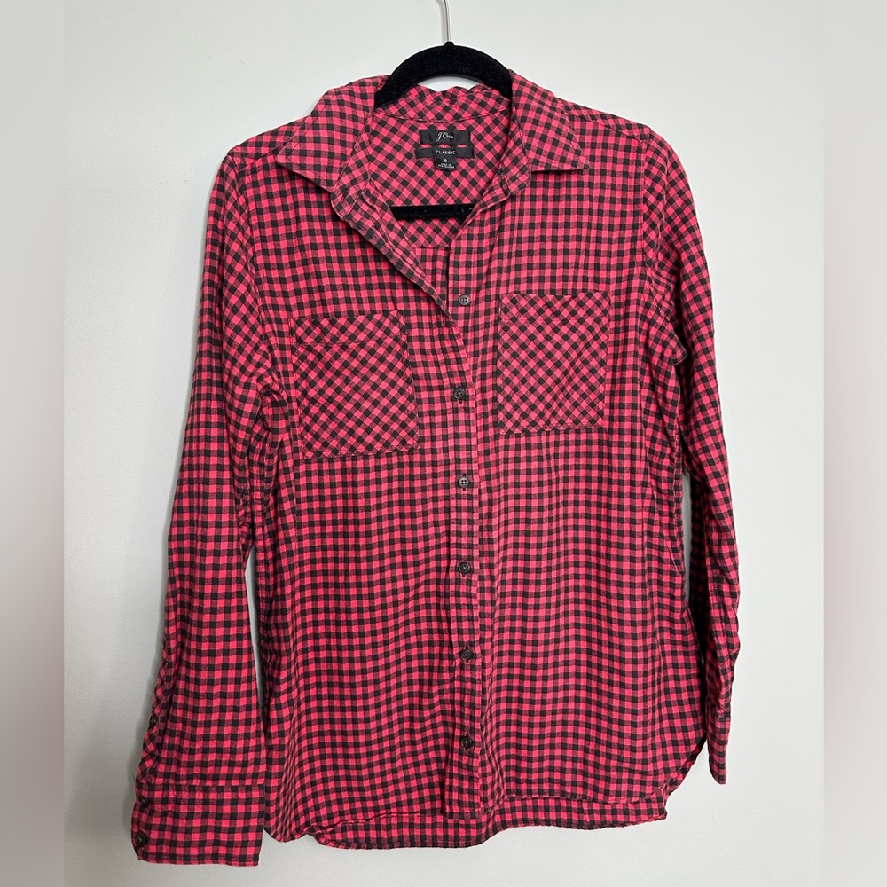 J. Crew black red checkered button up shirt size 8